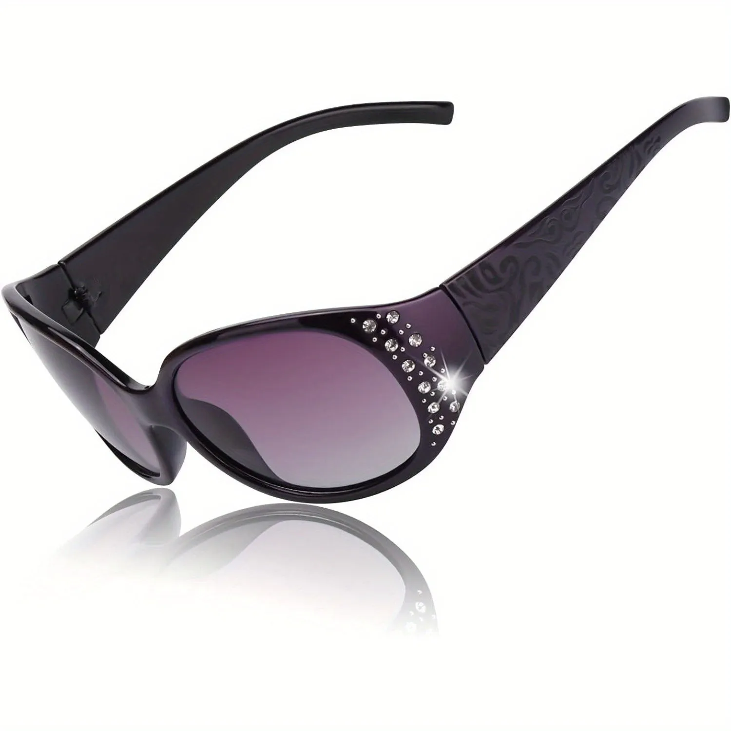 Rhinestone Wrap Around Polarized Sunglasses with UV400 Protection