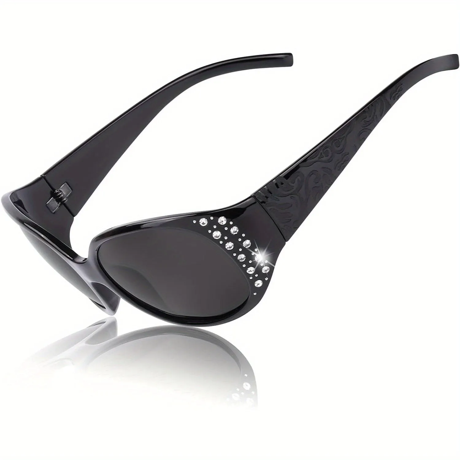 Rhinestone Wrap Around Polarized Sunglasses with UV400 Protection