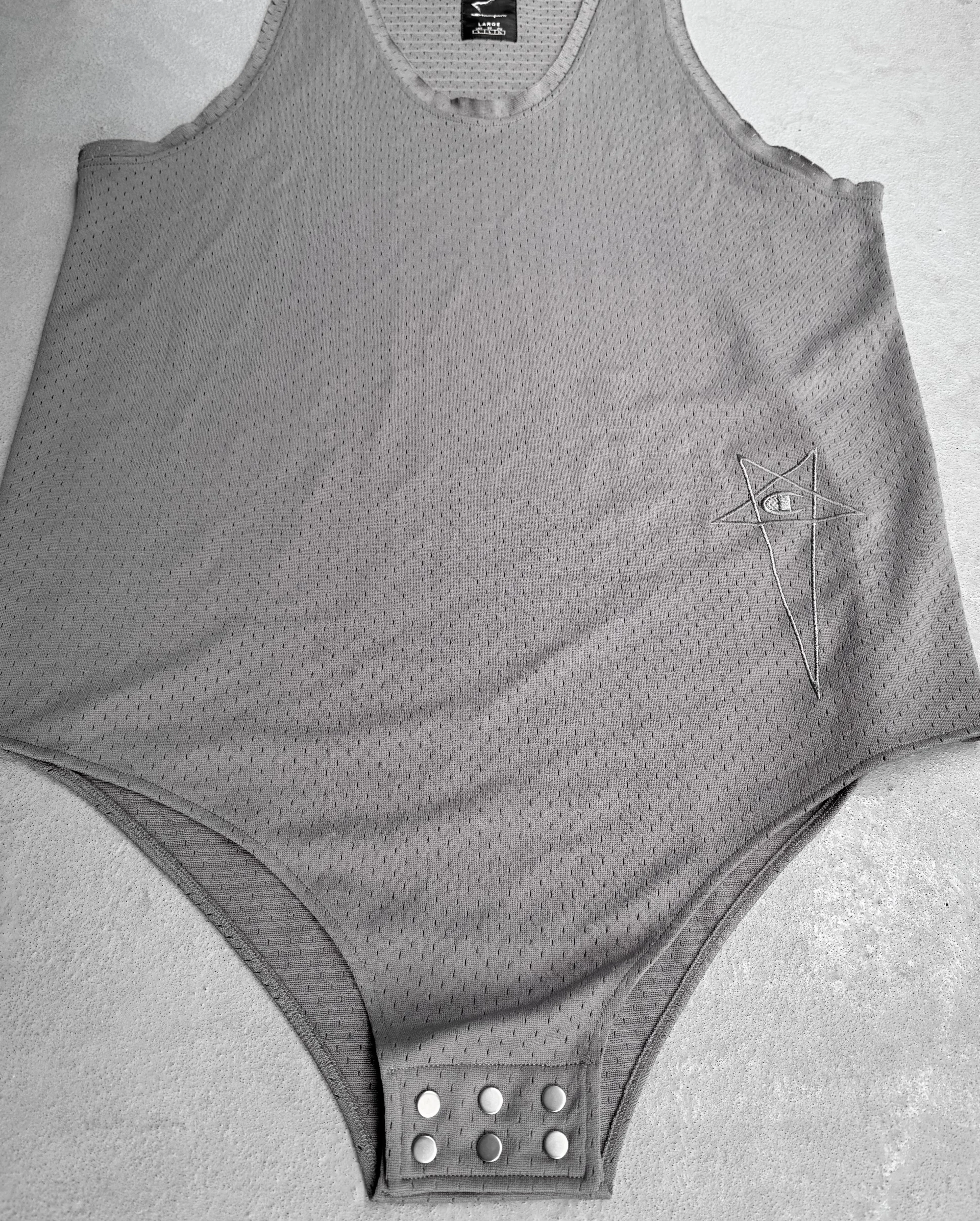 Rick Owens x CHAMPION SS21 “PHLEGETHON” Grey Bodysuit Snap Mesh Tank-top