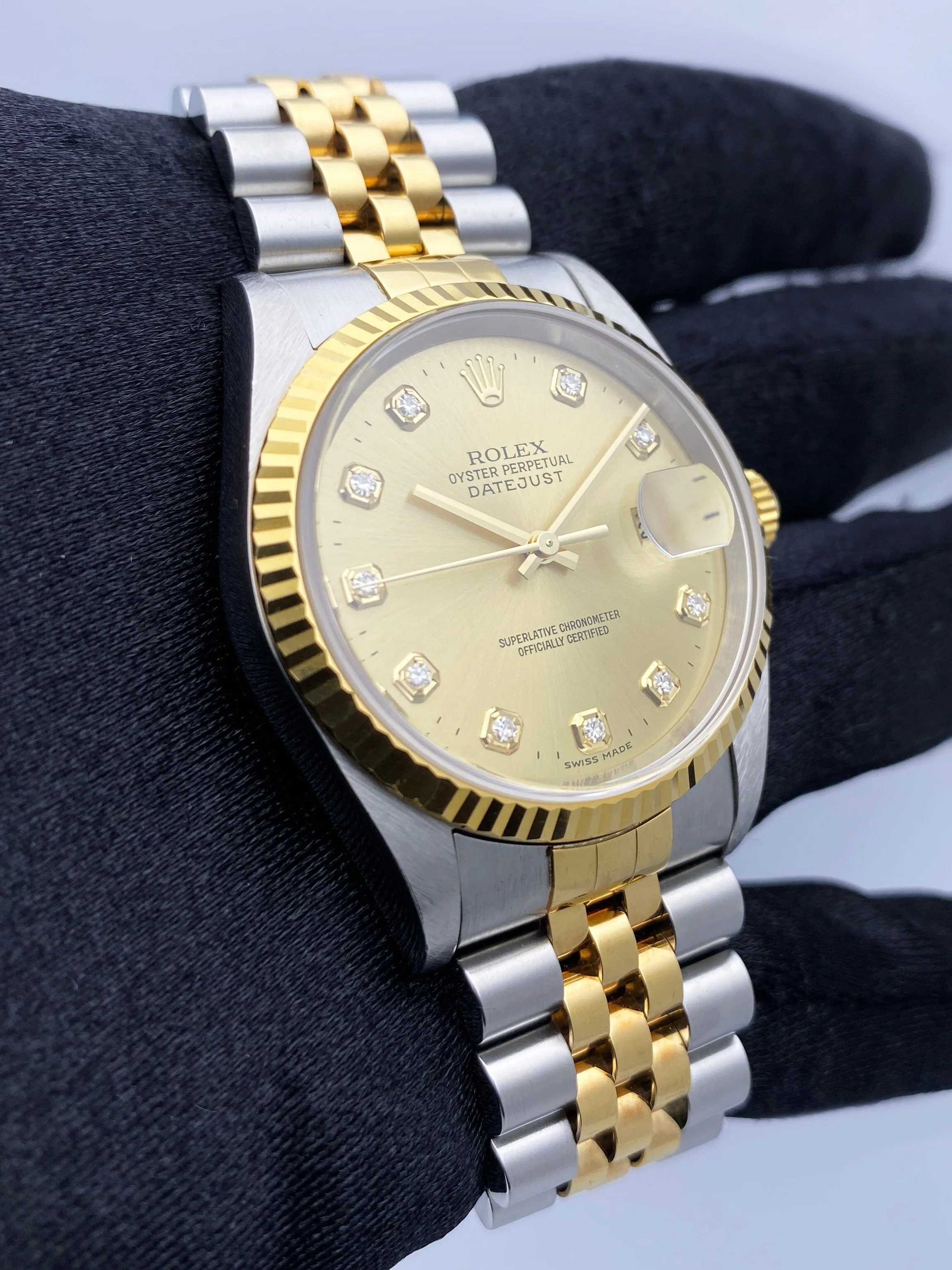Rolex Datejust 16233 Diamond Champagne Dial Mens Watch Box Papers
