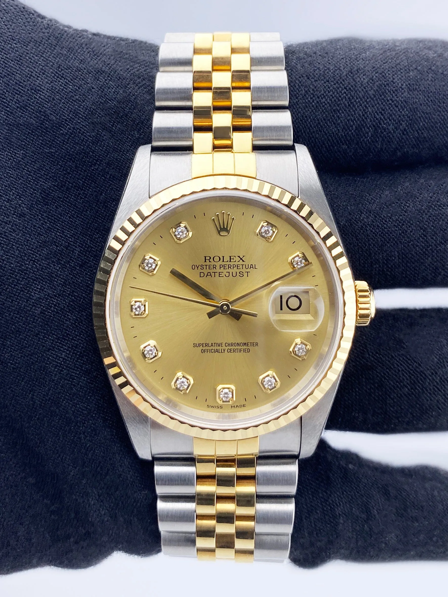 Rolex Datejust 16233 Diamond Champagne Dial Mens Watch Box Papers