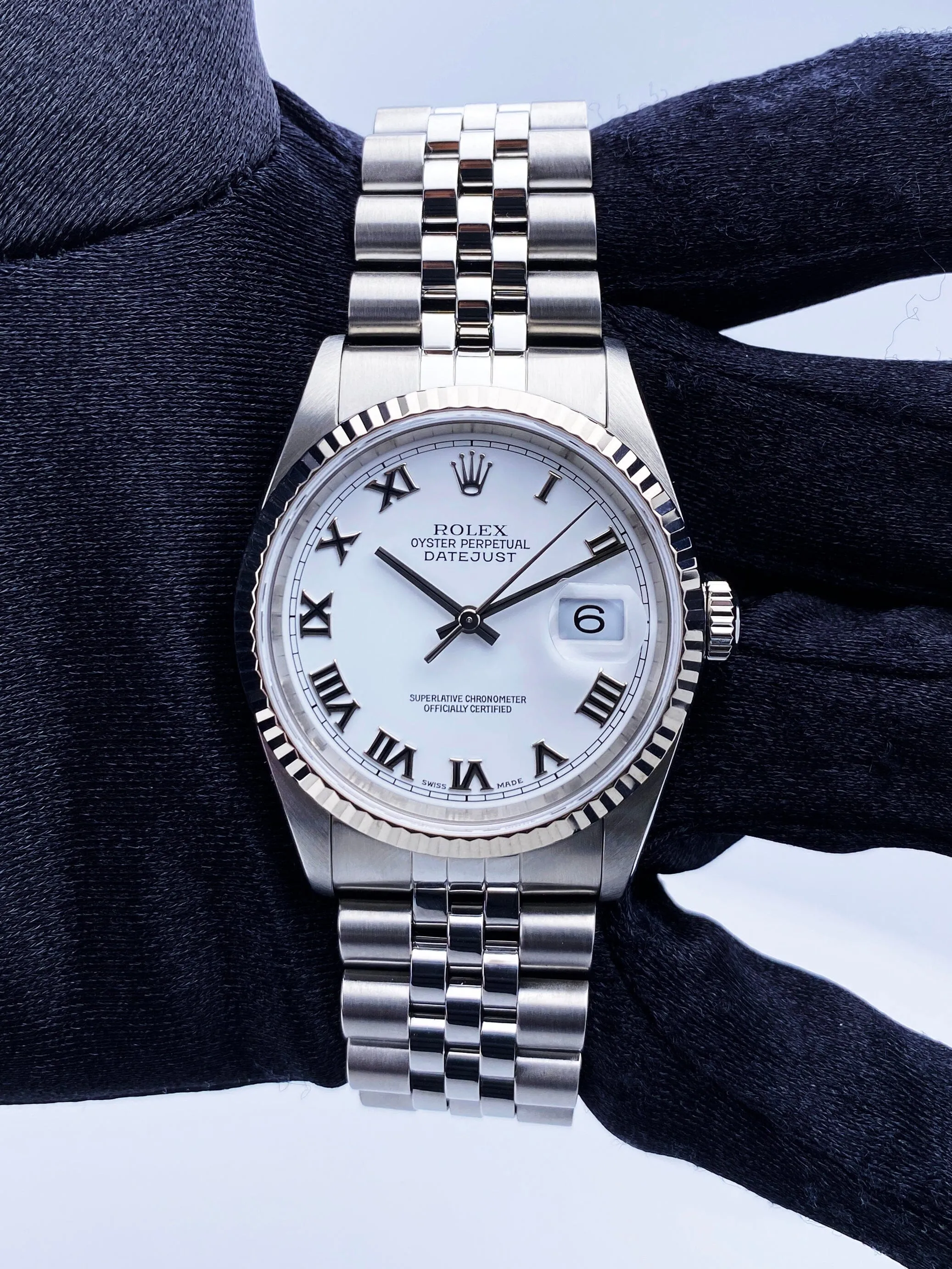 Rolex Datejust 16234 White Dial Mens Watch Box Papers