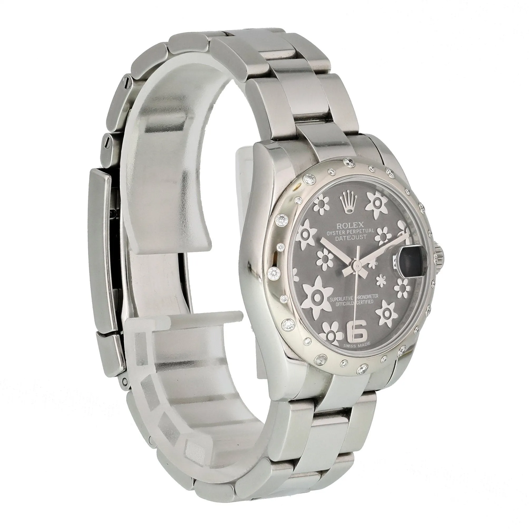 Rolex Datejust 178344 Diamond Bezel Rhodium Dial Midsize Ladies Watch
