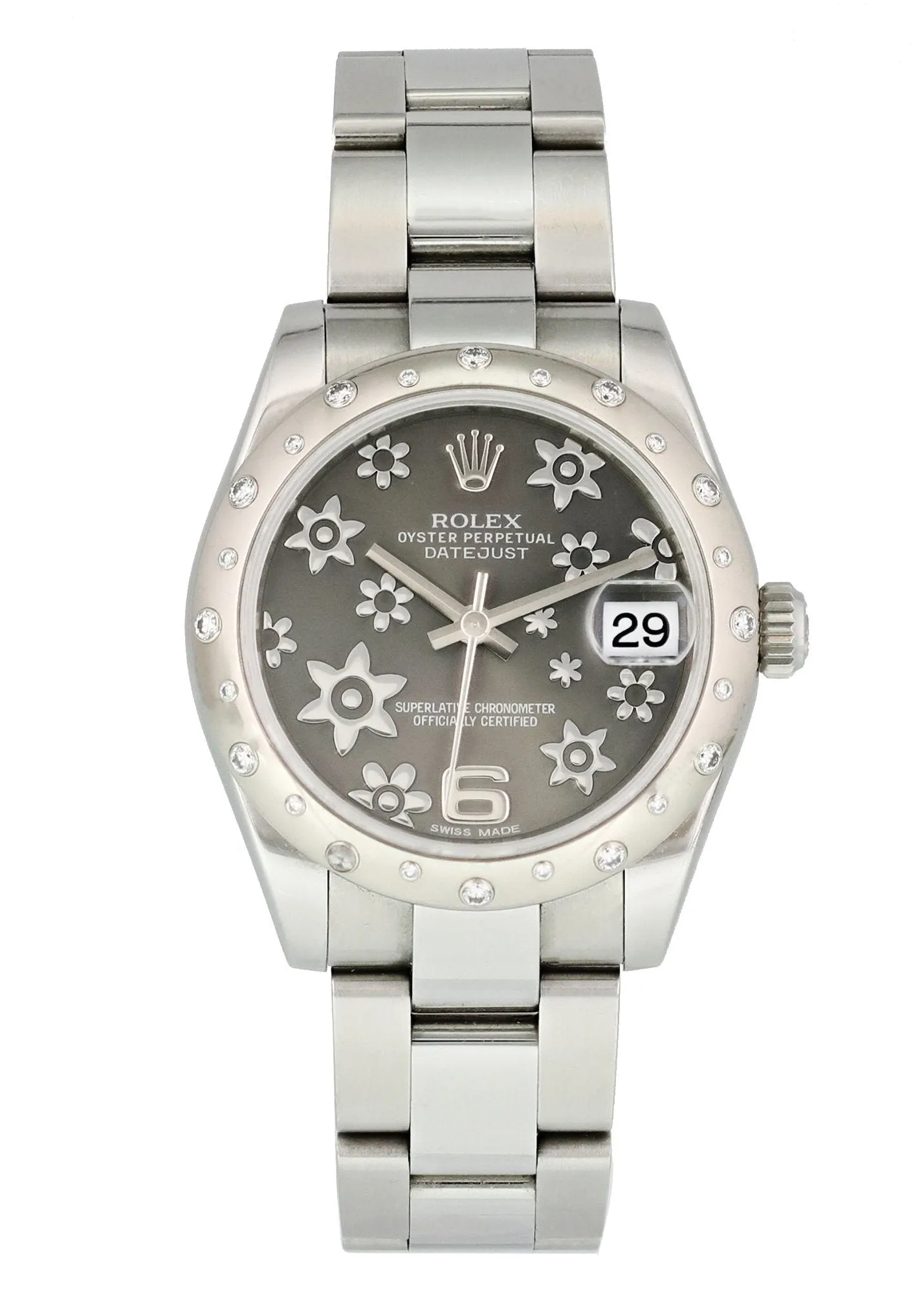 Rolex Datejust 178344 Diamond Bezel Rhodium Dial Midsize Ladies Watch