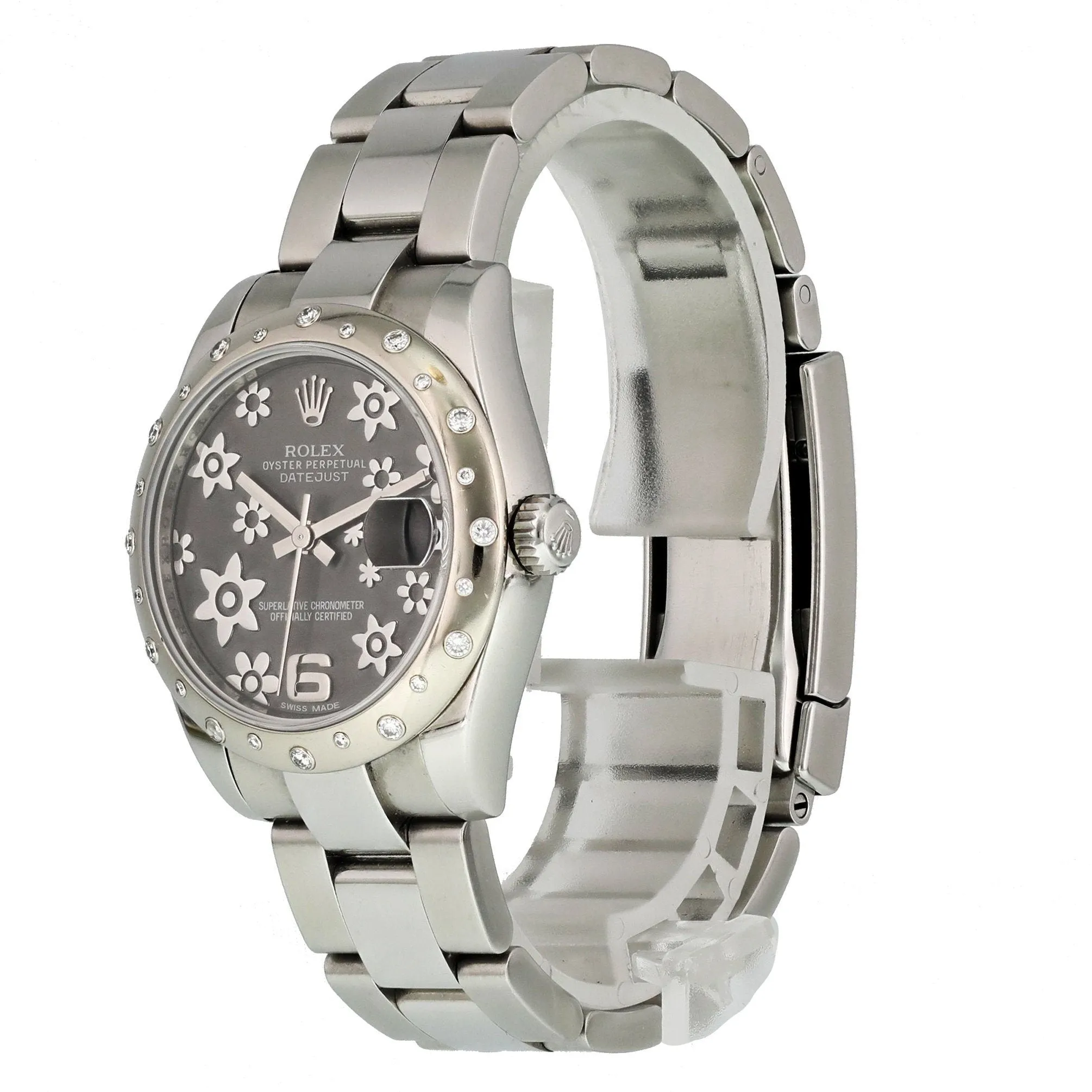 Rolex Datejust 178344 Diamond Bezel Rhodium Dial Midsize Ladies Watch