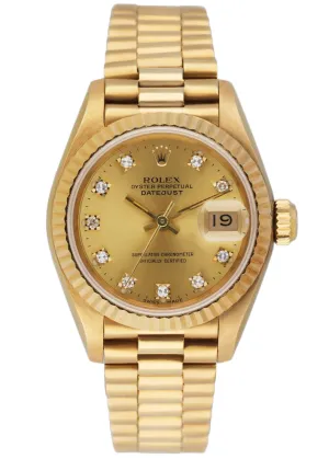 Rolex Datejust 69178 18K Yellow Gold Diamond Dial Ladies Watch With Papers