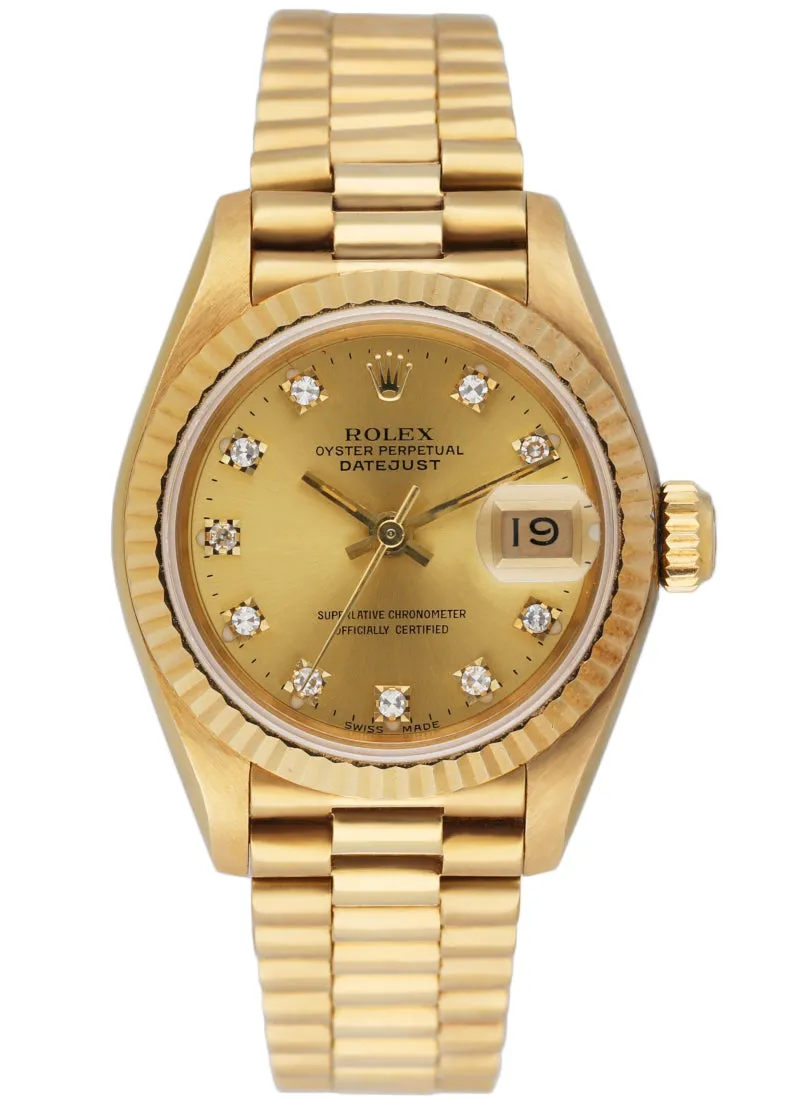Rolex Datejust 69178 18K Yellow Gold Diamond Dial Ladies Watch With Papers