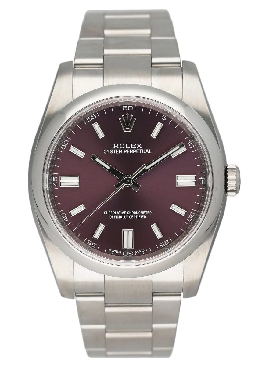 Rolex Oyster Perpetual 116000 Grape Dial Steel Mens Watch Box Papers