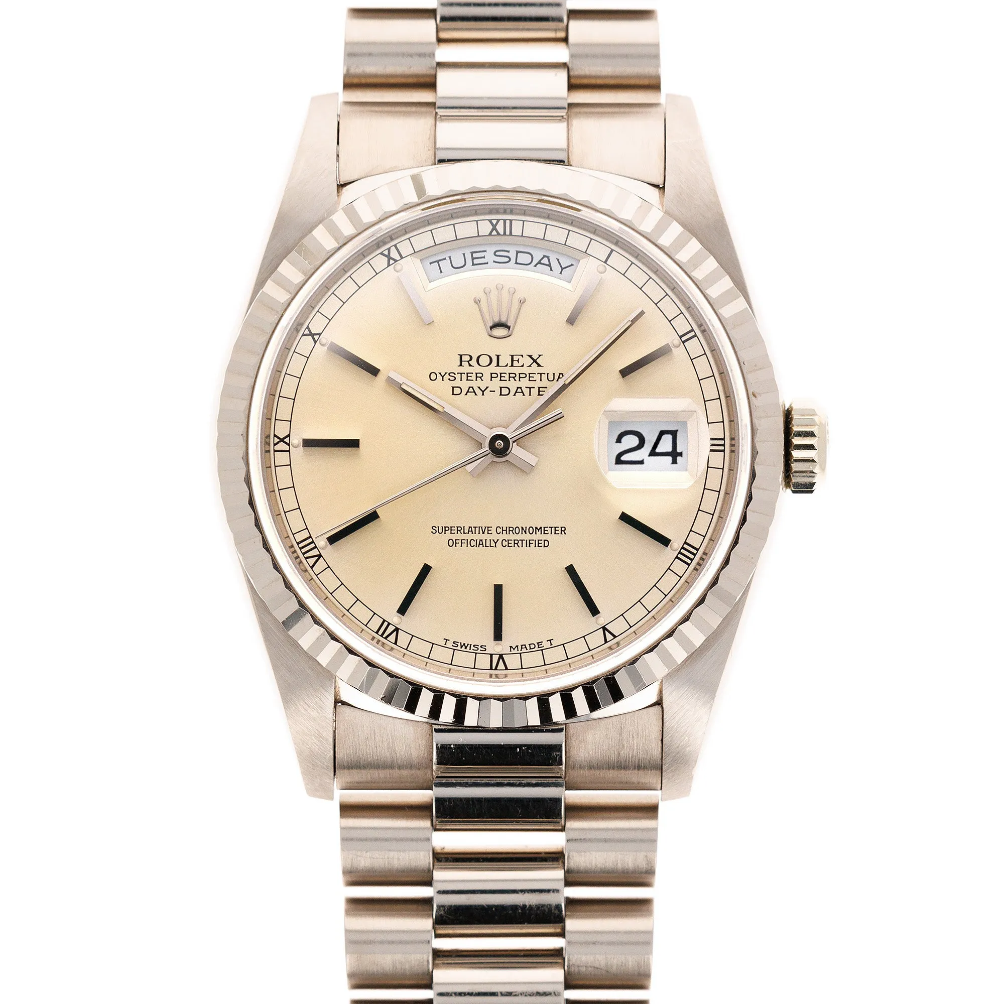 Rolex White Gold Day Date 18239 Lemon Dial with Original Paper