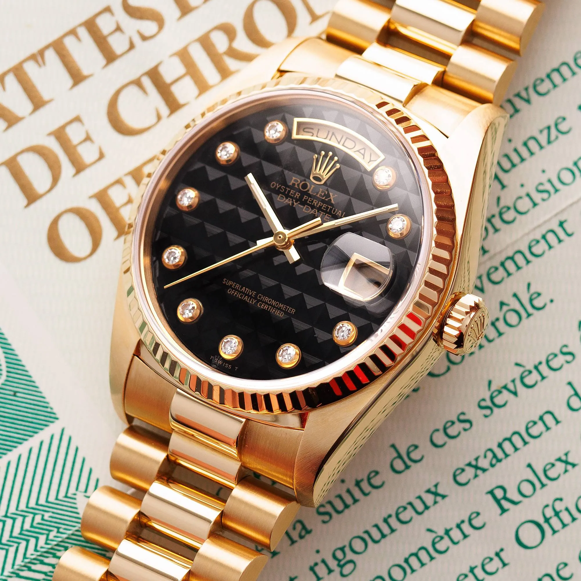 Rolex Yellow Gold Day-Date Watch Ref. 18038 with Pyramid Onyx Dial