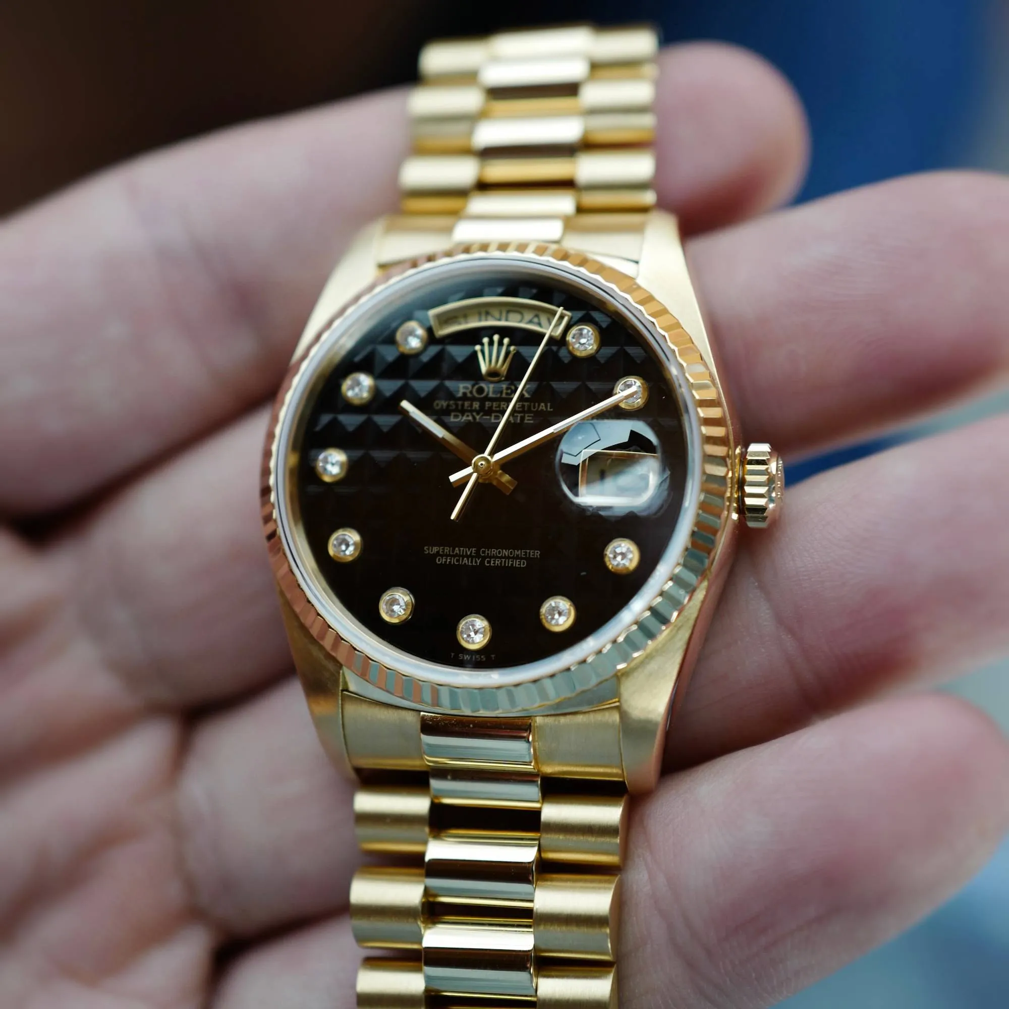 Rolex Yellow Gold Day-Date Watch Ref. 18038 with Pyramid Onyx Dial