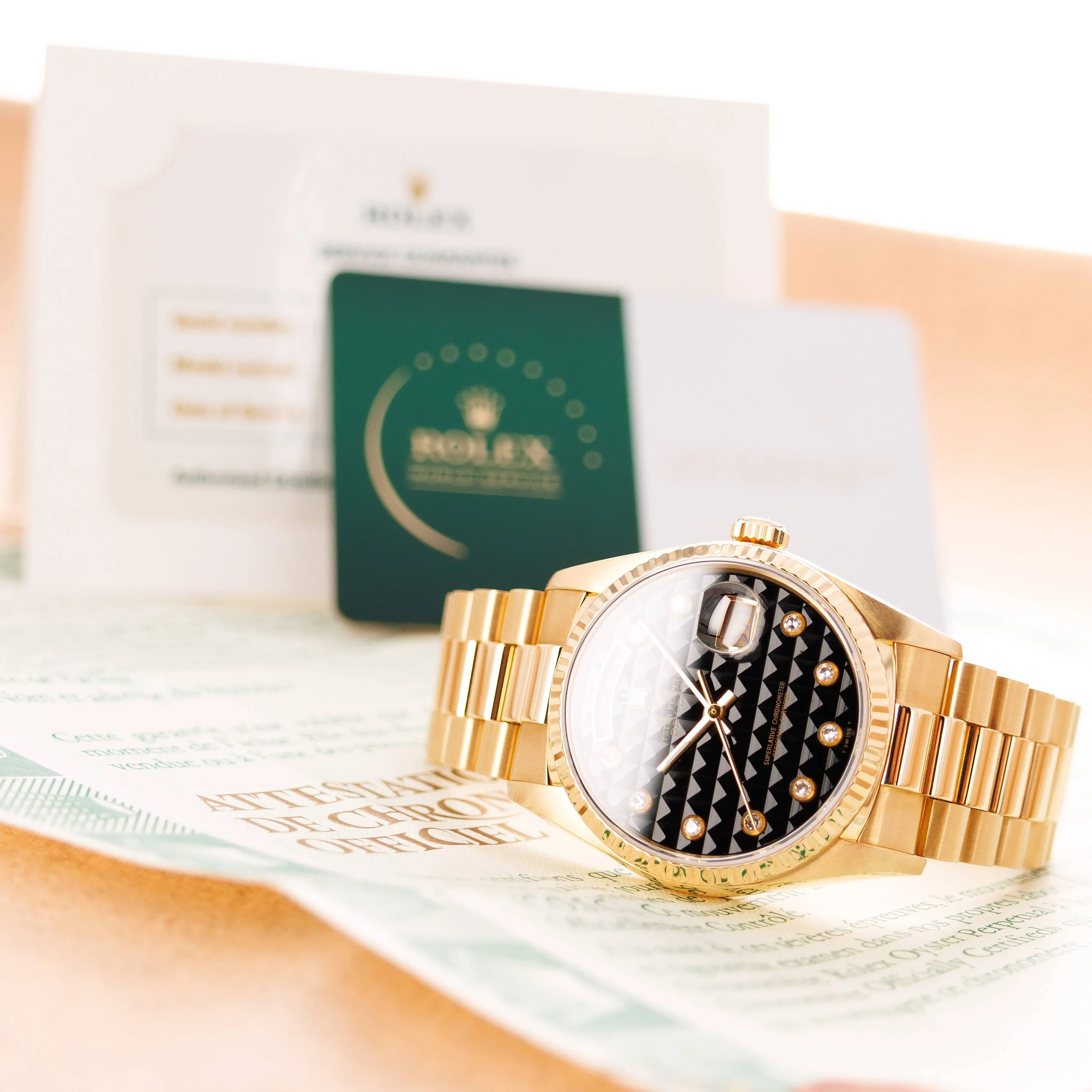 Rolex Yellow Gold Day-Date Watch Ref. 18038 with Pyramid Onyx Dial