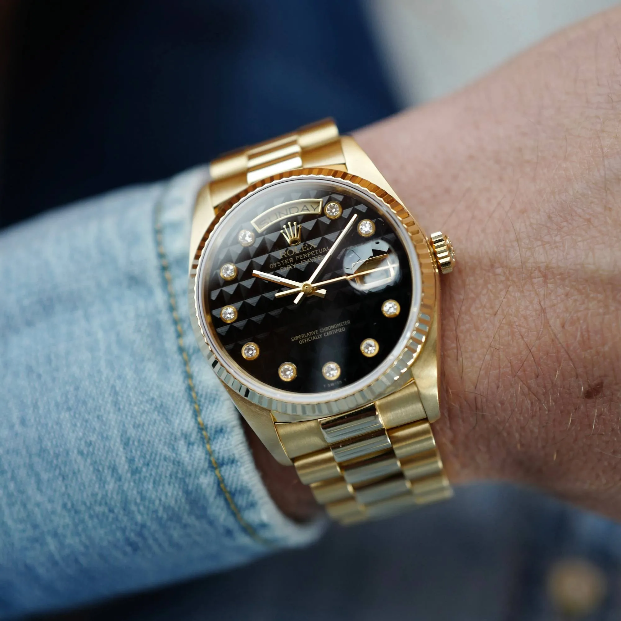 Rolex Yellow Gold Day-Date Watch Ref. 18038 with Pyramid Onyx Dial
