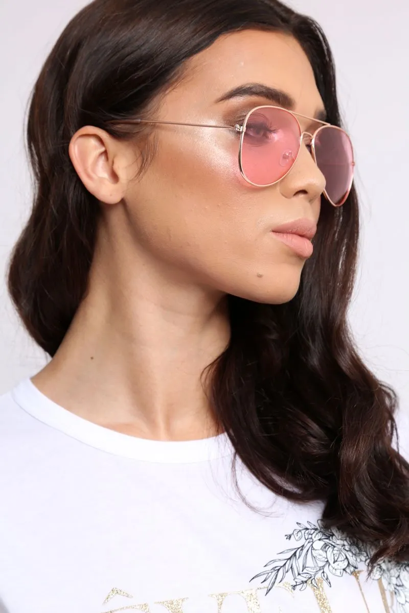 Rose Gold Aviator Lens Retro Sunglasses -Minie