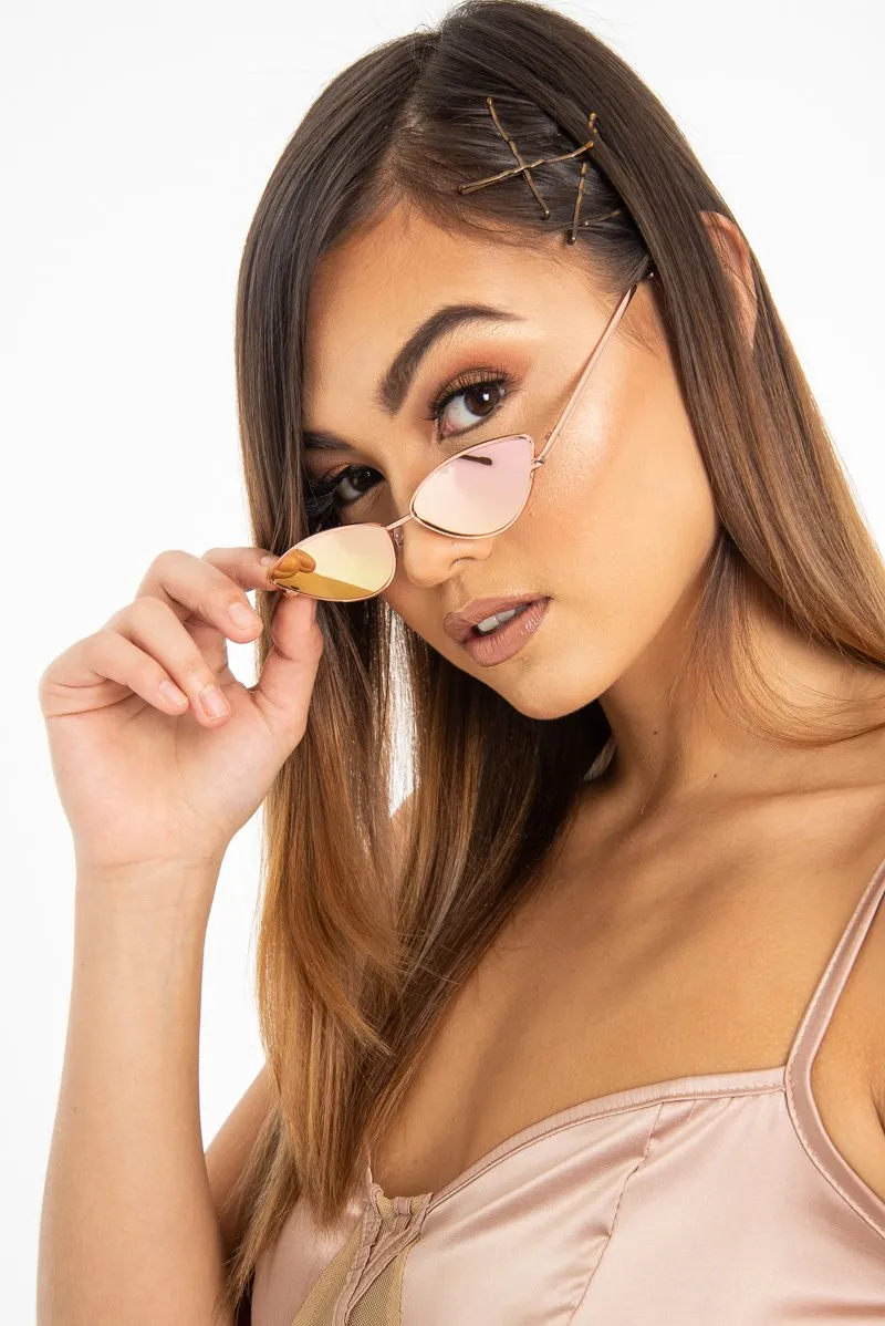 Rose Gold Small Cat Eye Metal Frame Sunglasses - Stefani