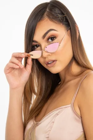 Rose Gold Small Cat Eye Metal Frame Sunglasses - Stefani