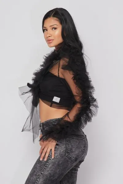 Ruffle Cardigan - Black -