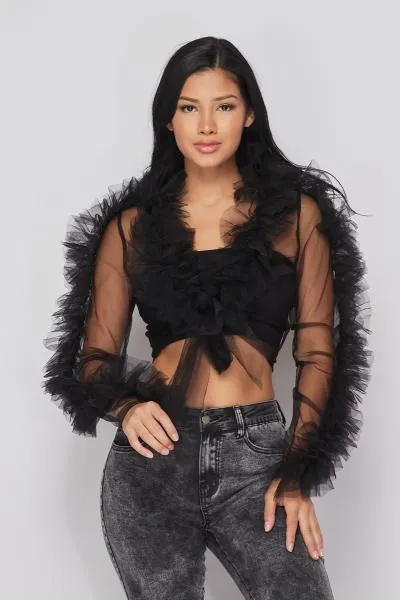 Ruffle Cardigan - Black -