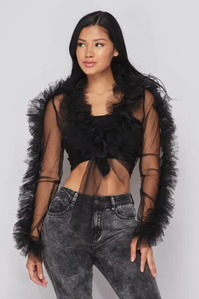 Ruffle Cardigan - Black -