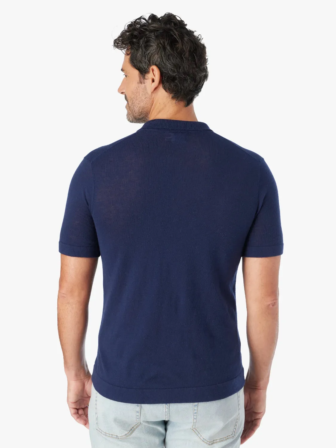 Seawool Sweater Shirt | Navy Shibori Stripe