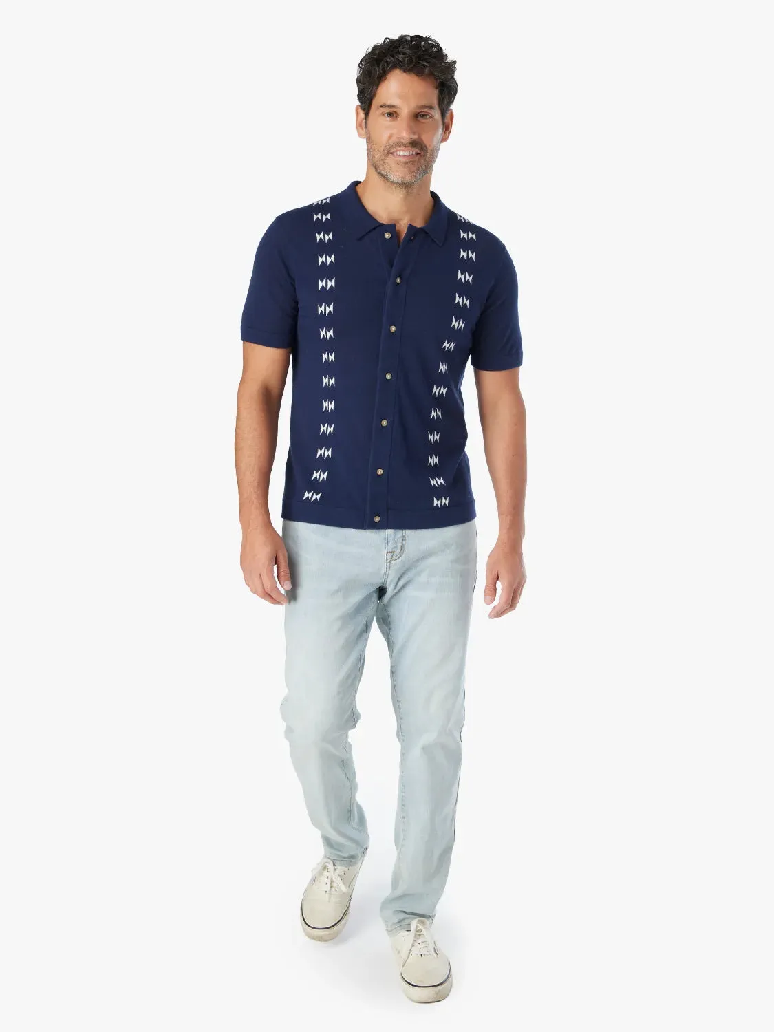 Seawool Sweater Shirt | Navy Shibori Stripe