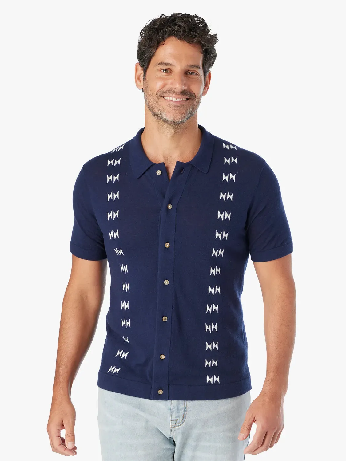 Seawool Sweater Shirt | Navy Shibori Stripe