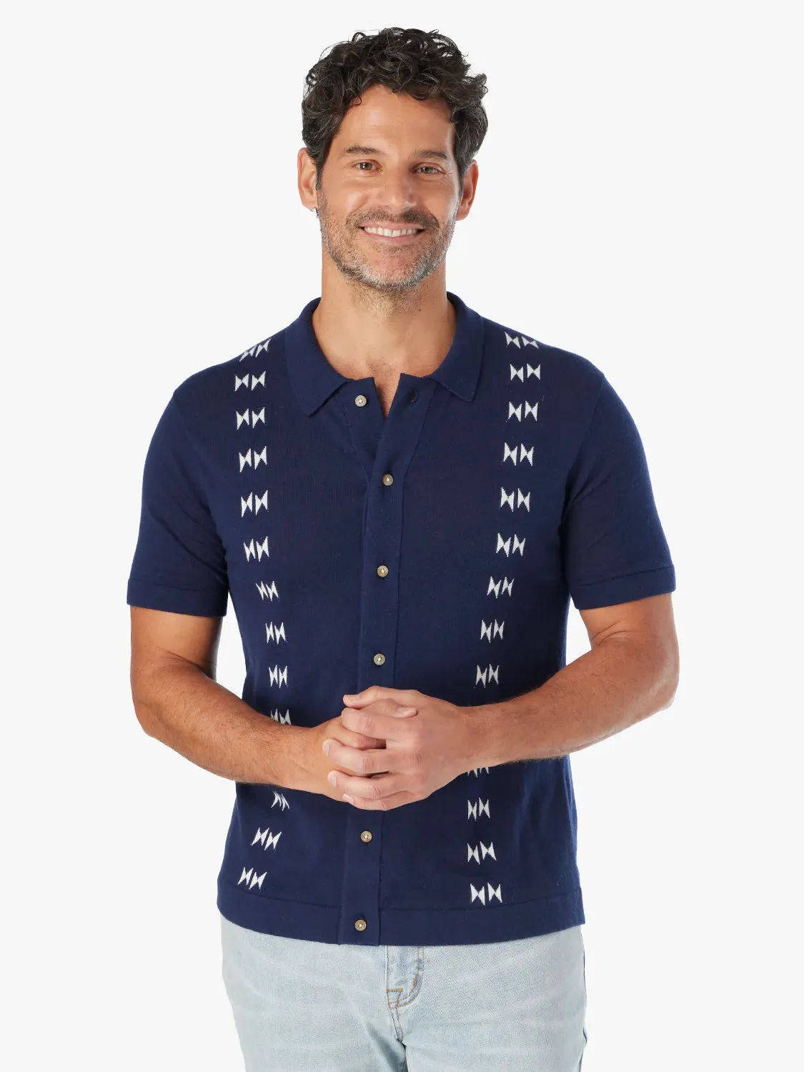 Seawool Sweater Shirt | Navy Shibori Stripe