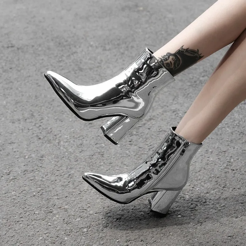 Sliver Gold Women Ankle Boots