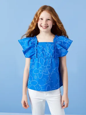 Square Neck Floral Girls Blouse