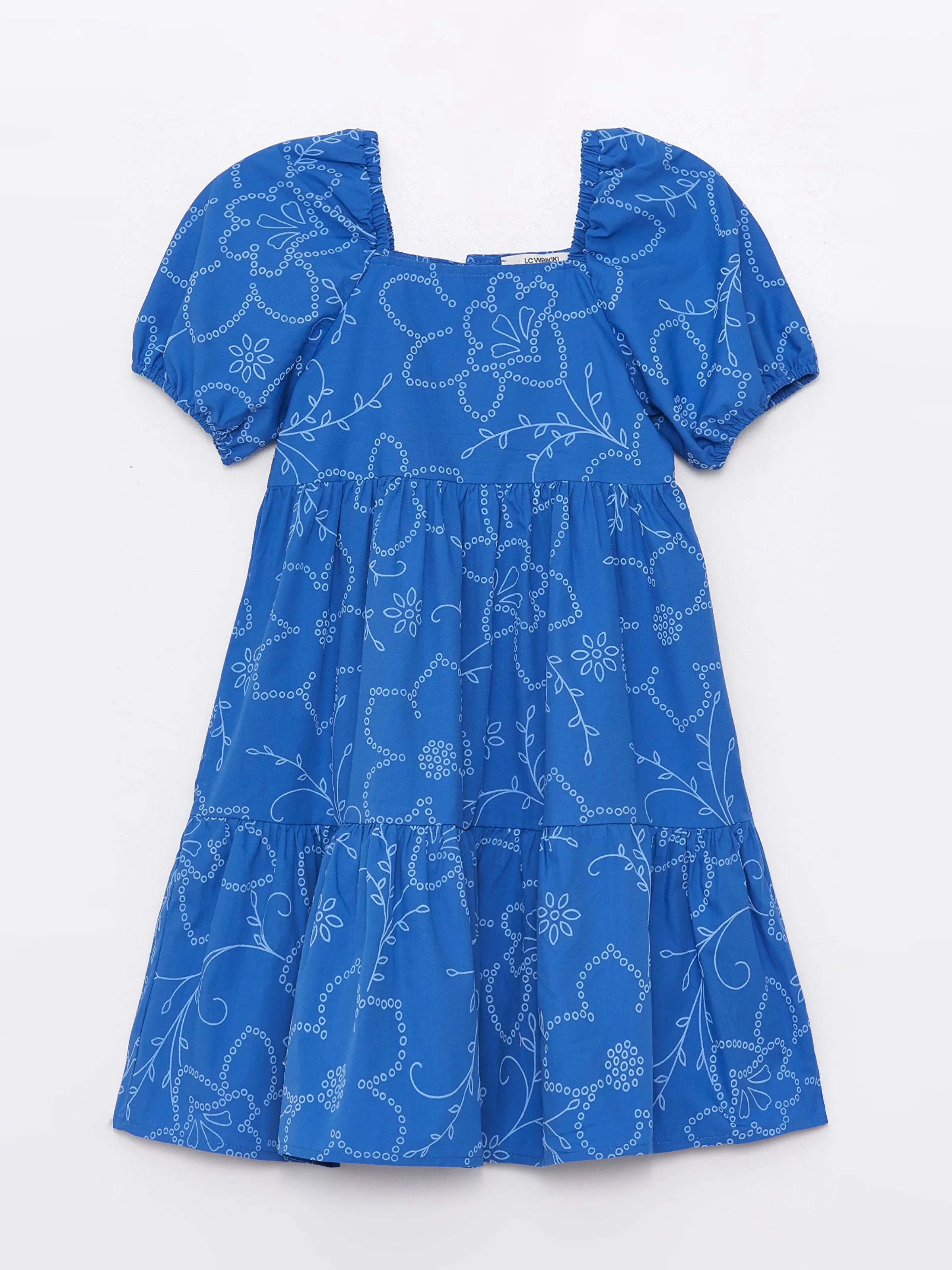 Square Neck Floral Short Sleeve Girls Dress