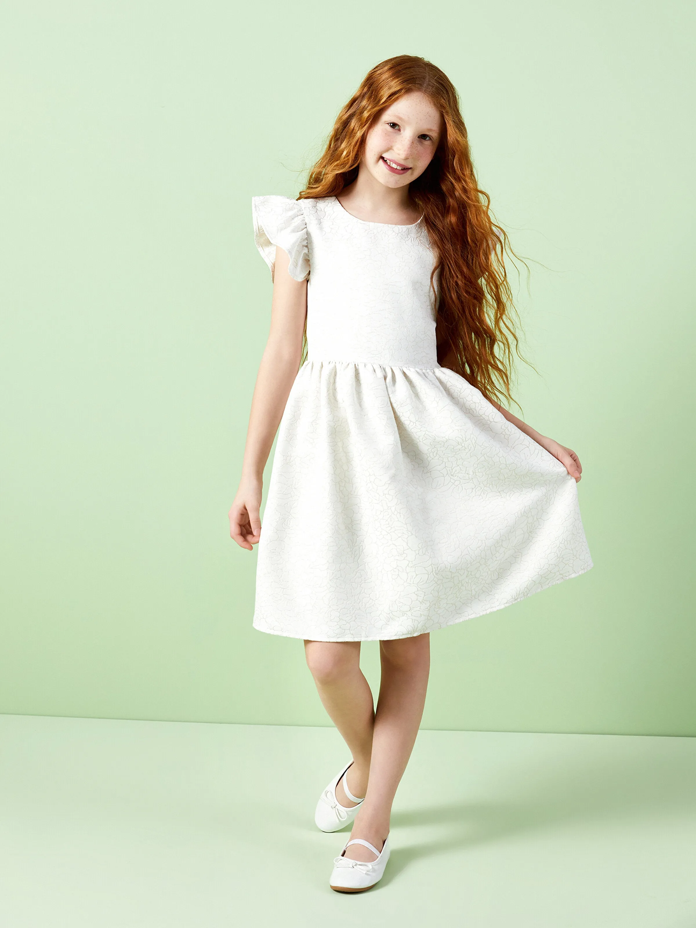 Square Neck Patterned Girls Dress