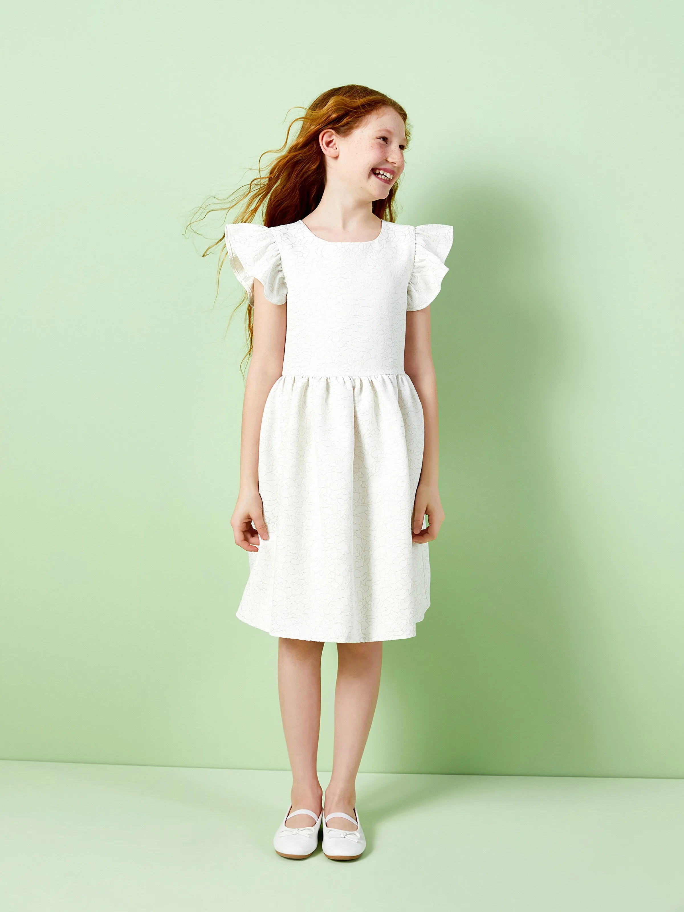 Square Neck Patterned Girls Dress