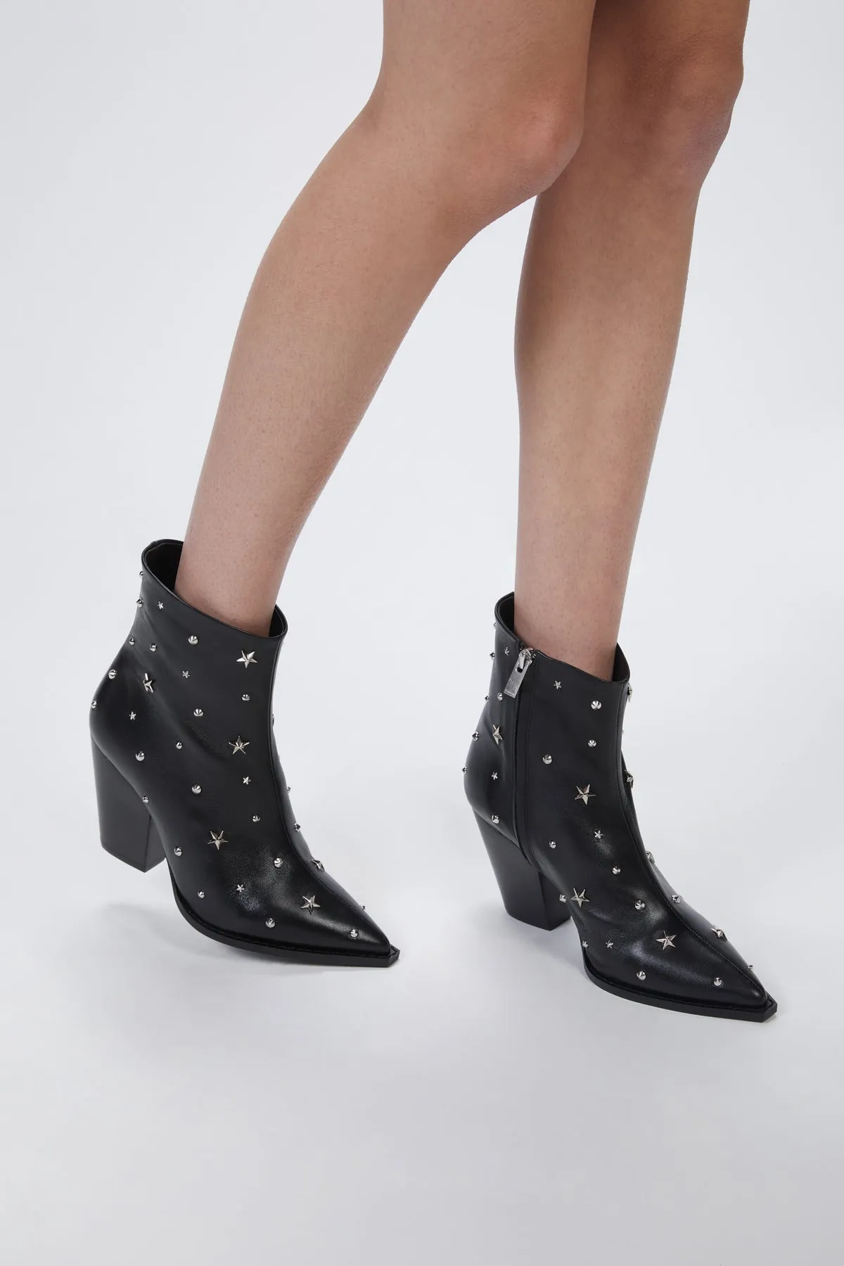 STAR-STUDDED LEATHER ANKLE BOOTS