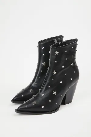 STAR-STUDDED LEATHER ANKLE BOOTS