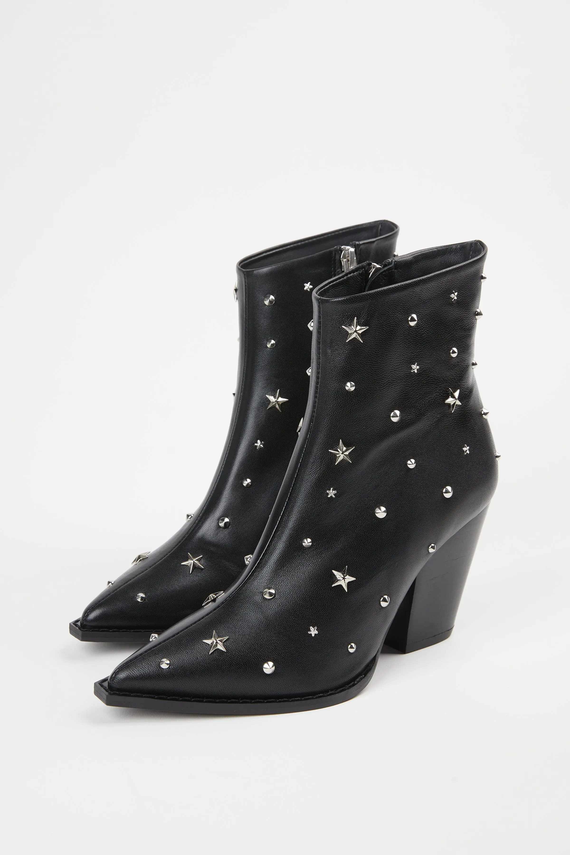 STAR-STUDDED LEATHER ANKLE BOOTS
