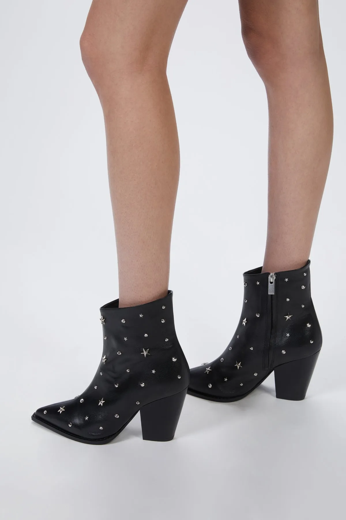 STAR-STUDDED LEATHER ANKLE BOOTS