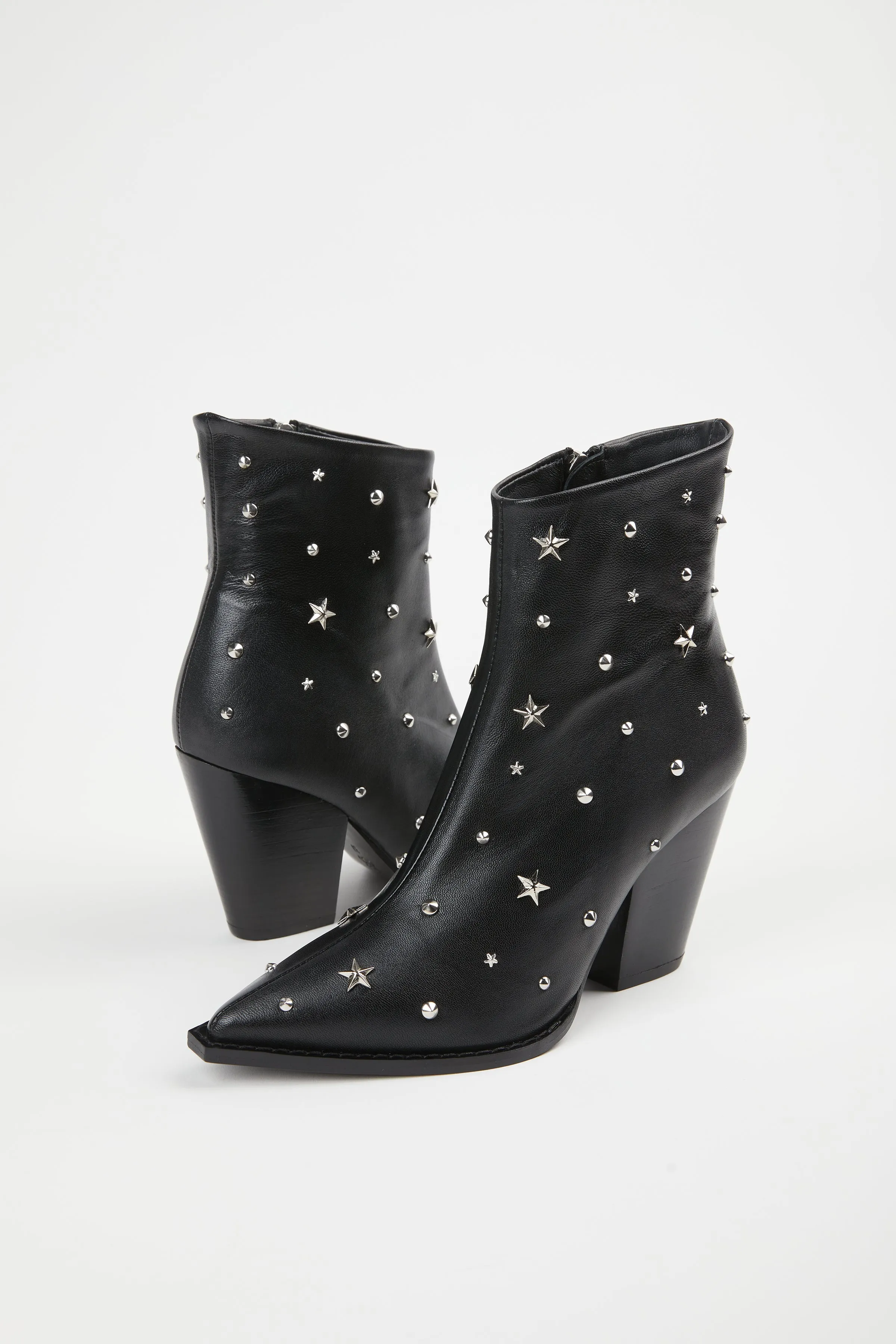 STAR-STUDDED LEATHER ANKLE BOOTS