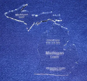 State of Michigan Template 6" X 6.325" - Clear 1/4" Thick Acrylic- 2 pieces