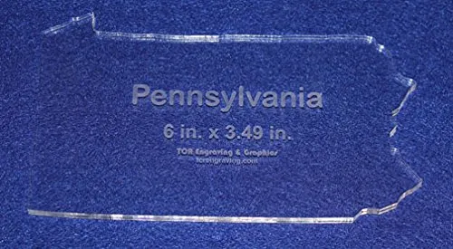 State of Pennsylvania Template 6" X 3.49" - Clear ~1/4" Thick Acrylic