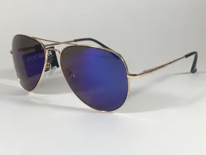 Steve Madden Aviator Pilot Sunglasses Gold Metal Frame Blue Mirror Lens SM472101GLDBL