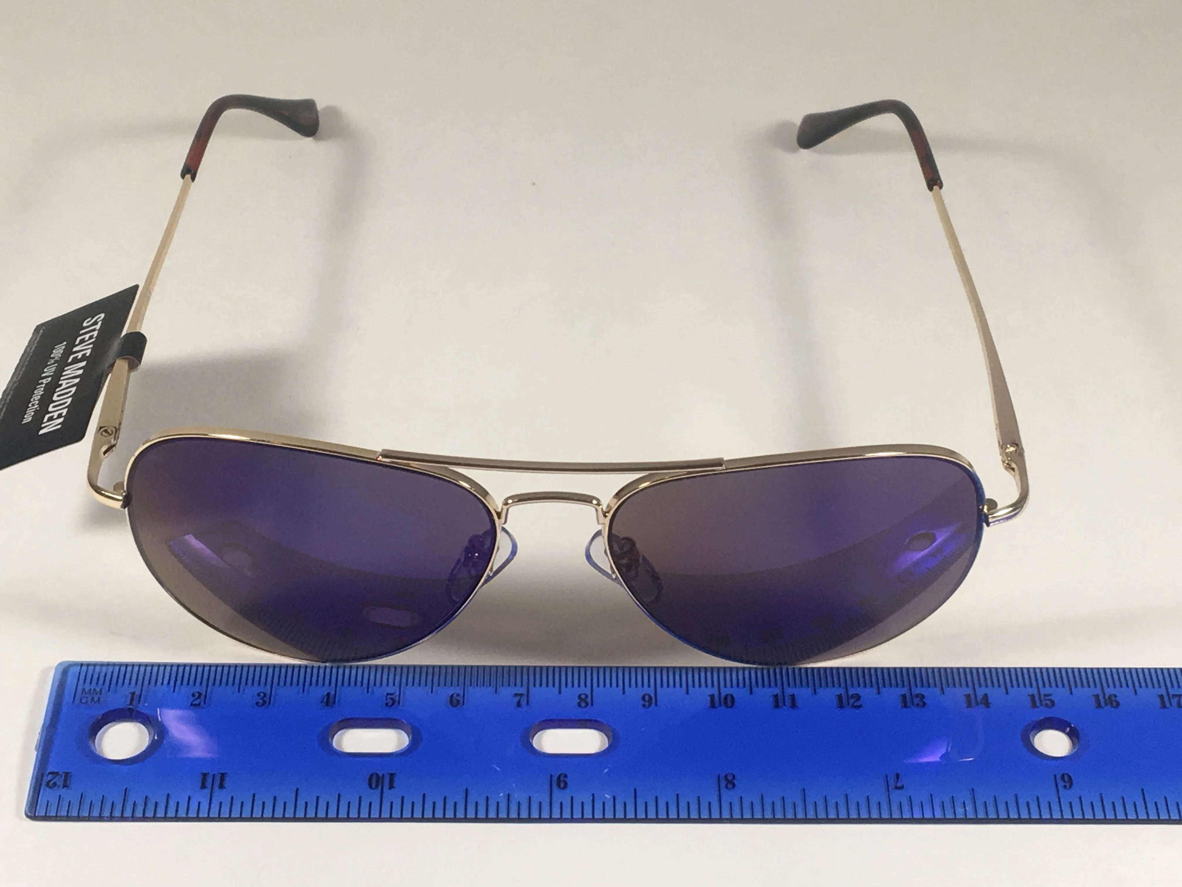 Steve Madden Aviator Pilot Sunglasses Gold Metal Frame Blue Mirror Lens SM472101GLDBL