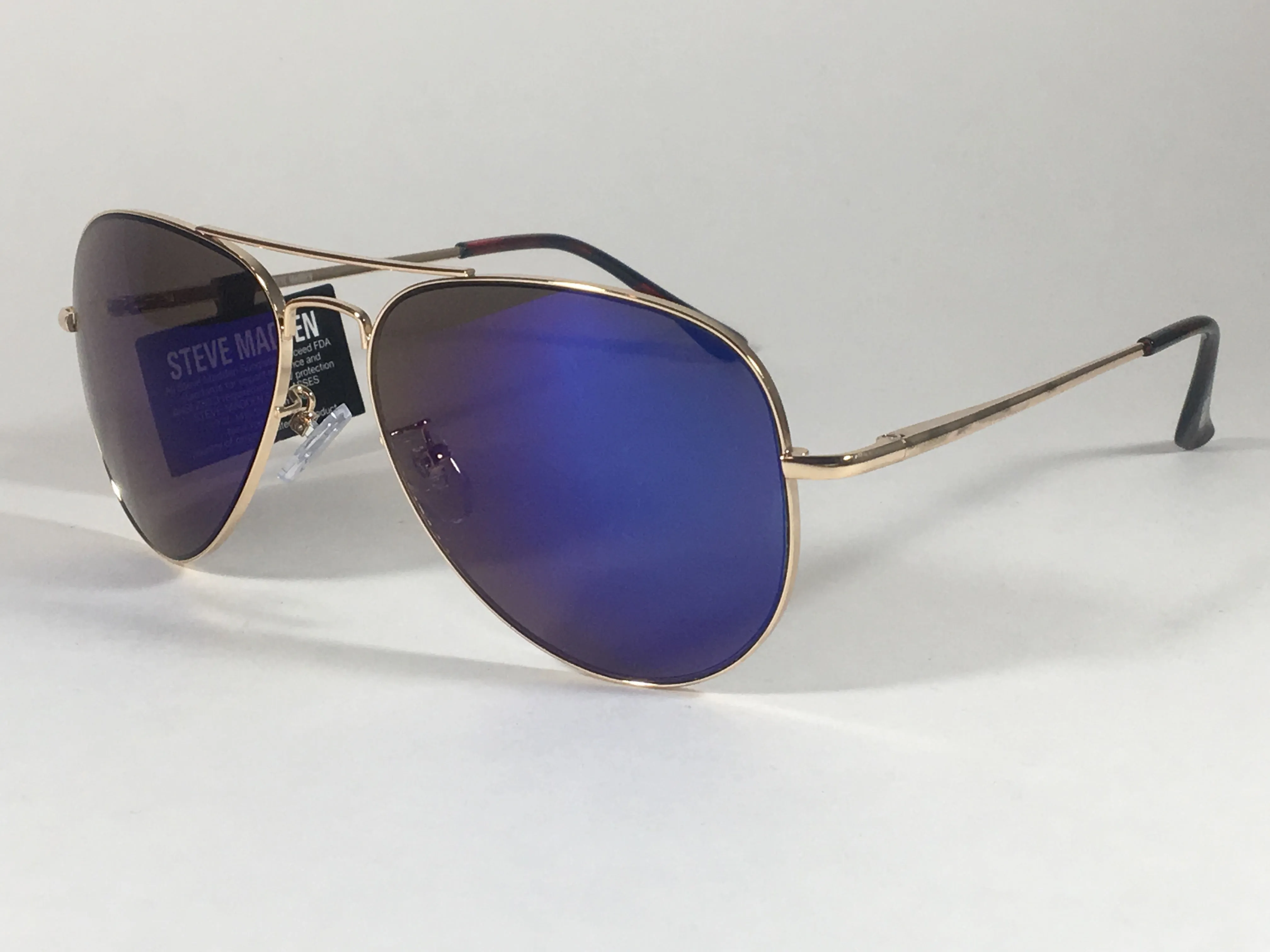 Steve Madden Aviator Pilot Sunglasses Gold Metal Frame Blue Mirror Lens SM472101GLDBL