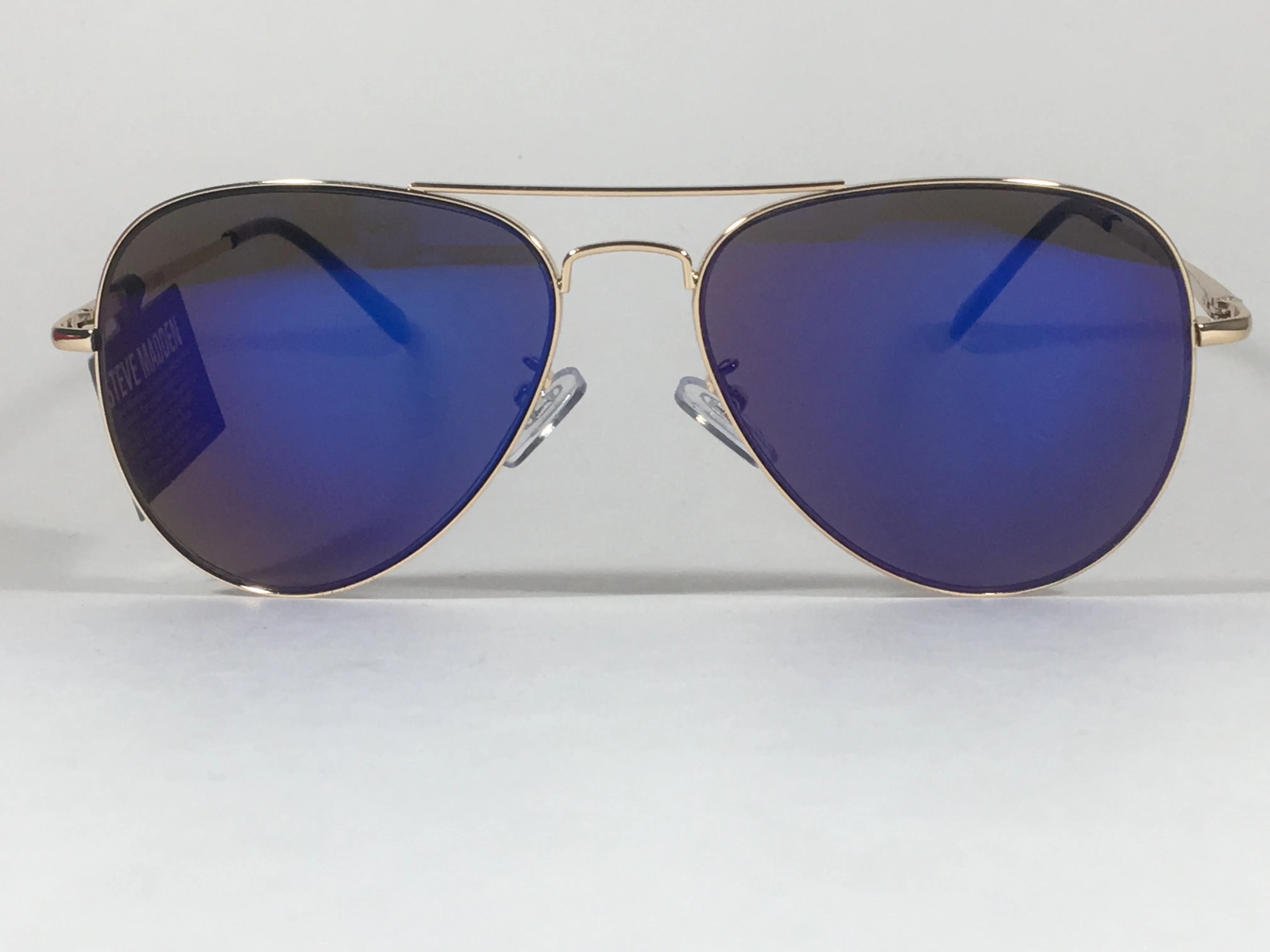 Steve Madden Aviator Pilot Sunglasses Gold Metal Frame Blue Mirror Lens SM472101GLDBL