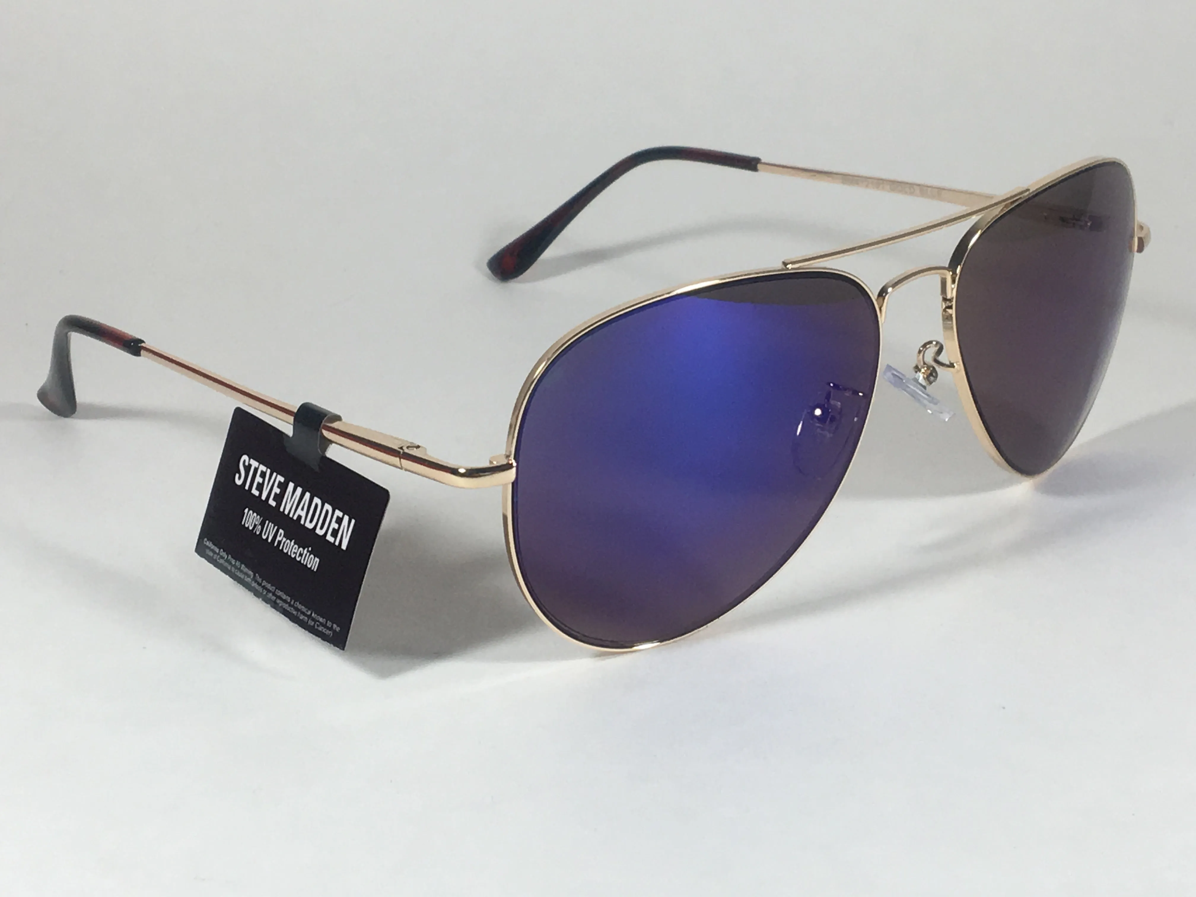 Steve Madden Aviator Pilot Sunglasses Gold Metal Frame Blue Mirror Lens SM472101GLDBL