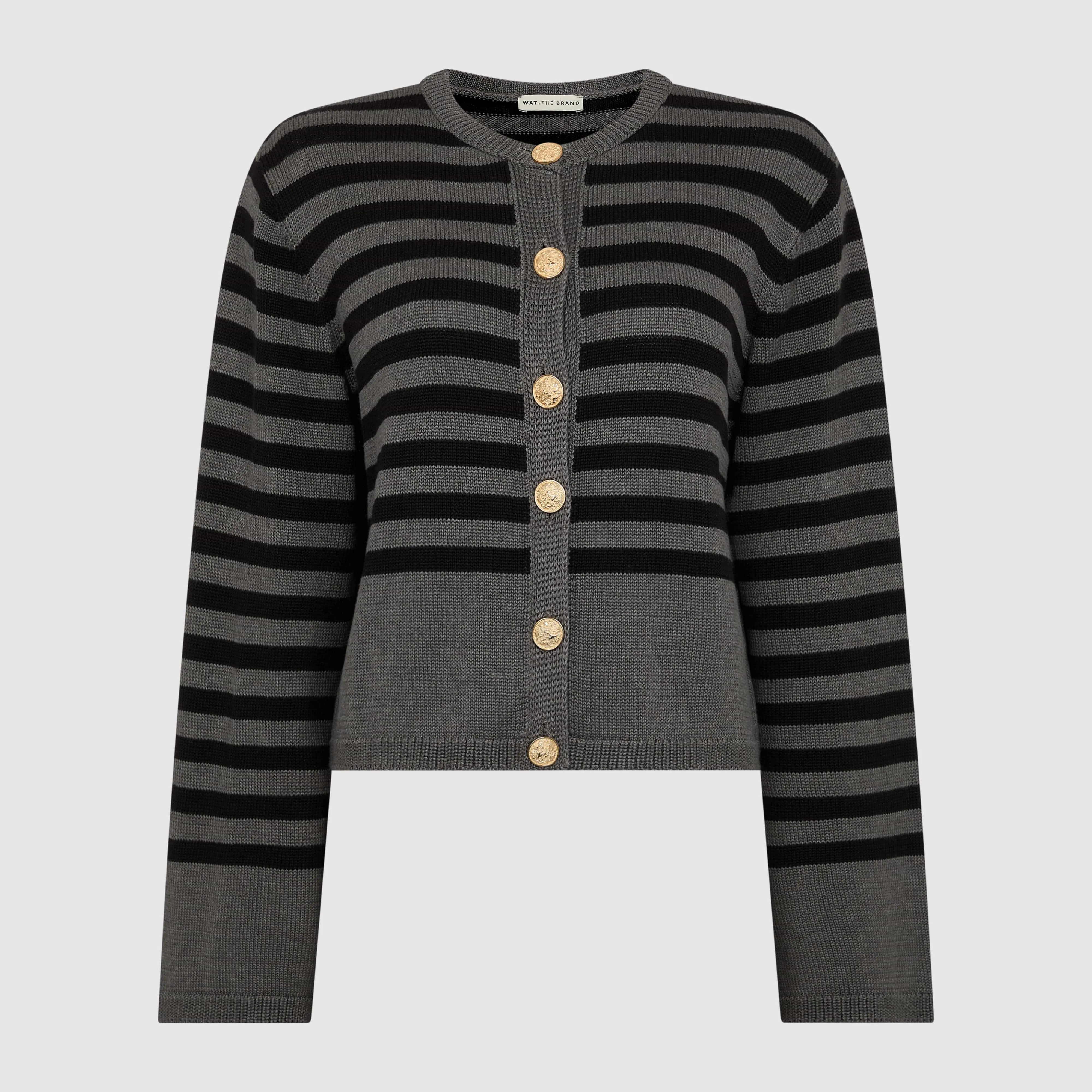 STRIPE KNITTED CARDIGAN - BLACK / GREY