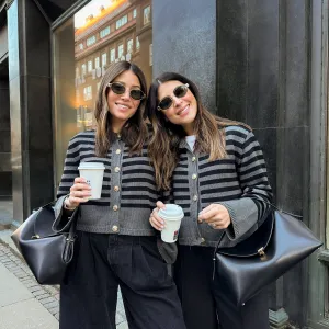 STRIPE KNITTED CARDIGAN - BLACK / GREY