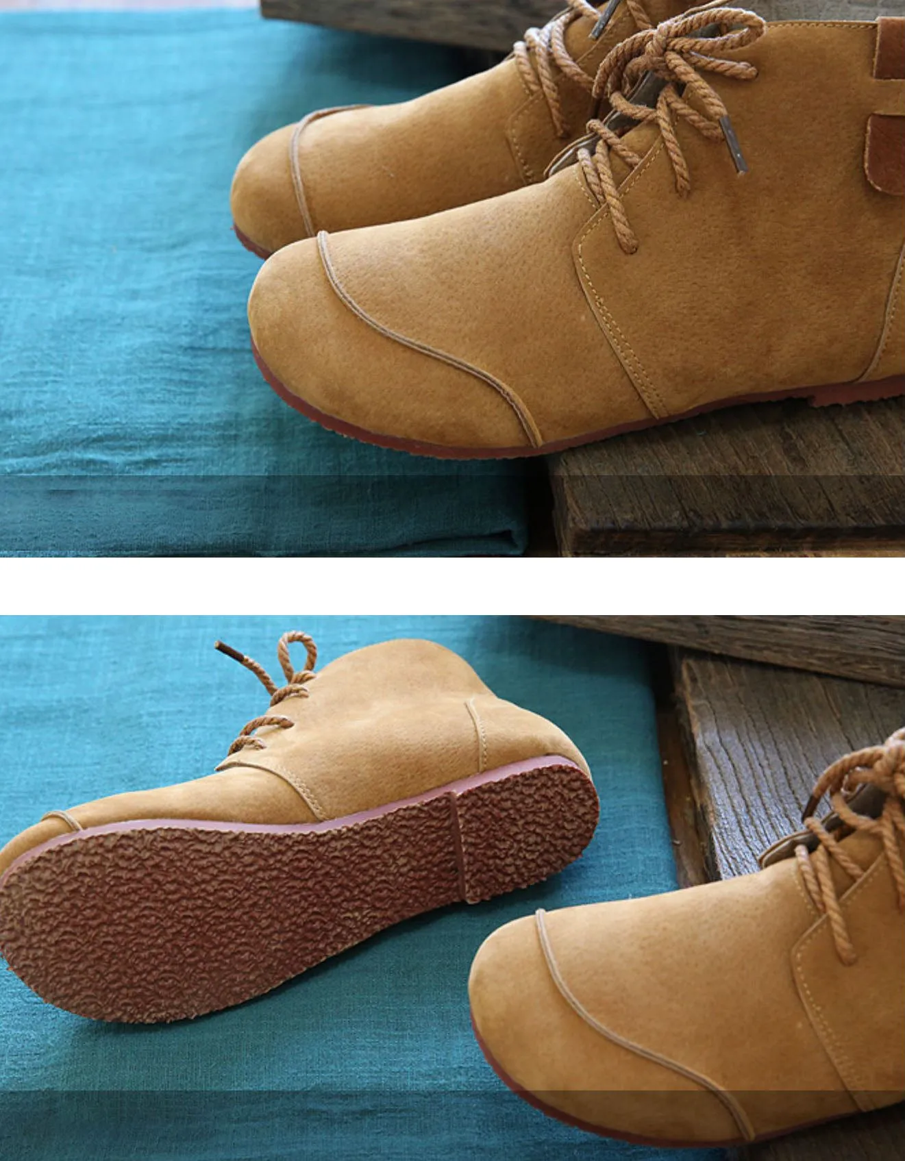 Suede Lace-up Round Toe Flat Ankle Boots