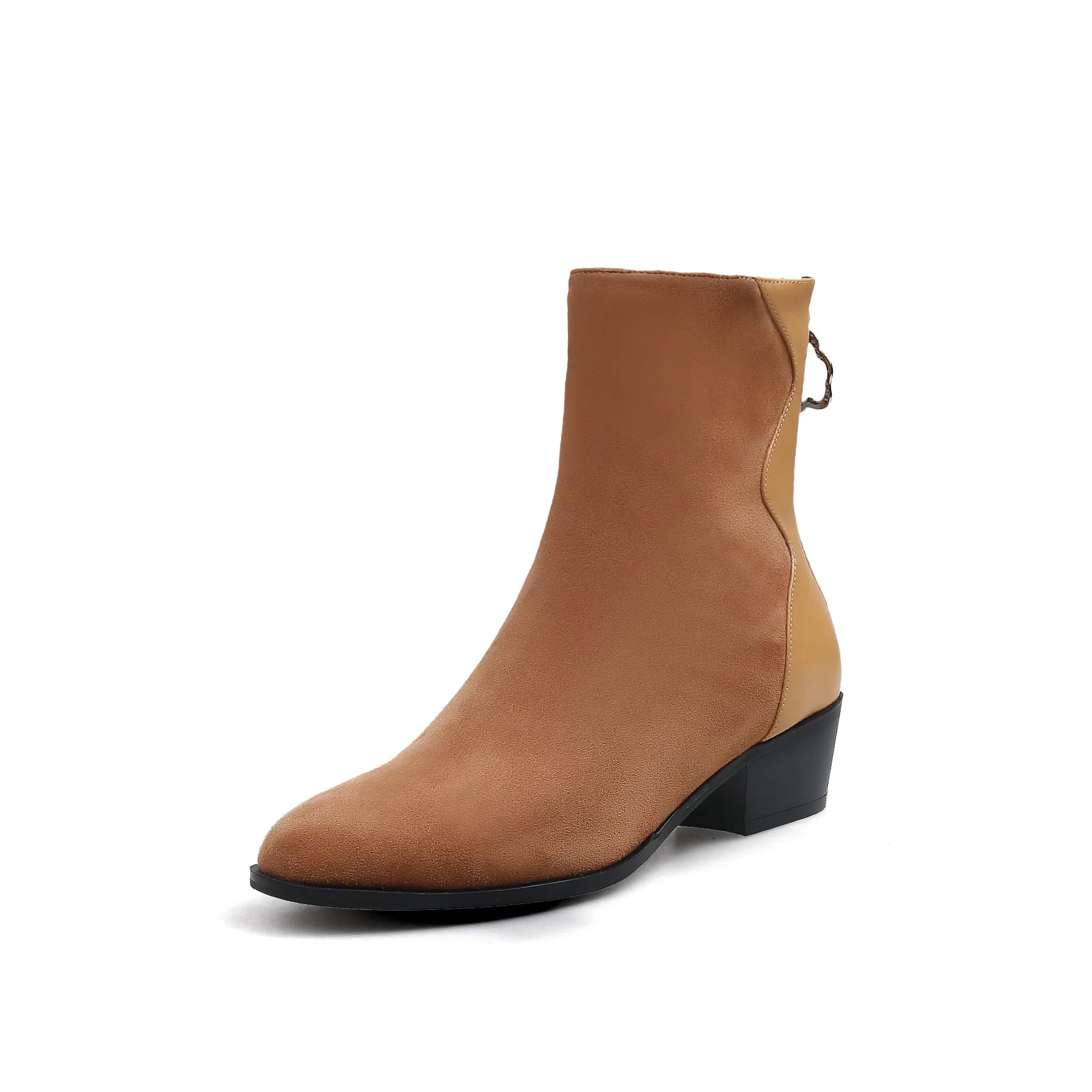 Suede Leather Ankle Boot - Brown