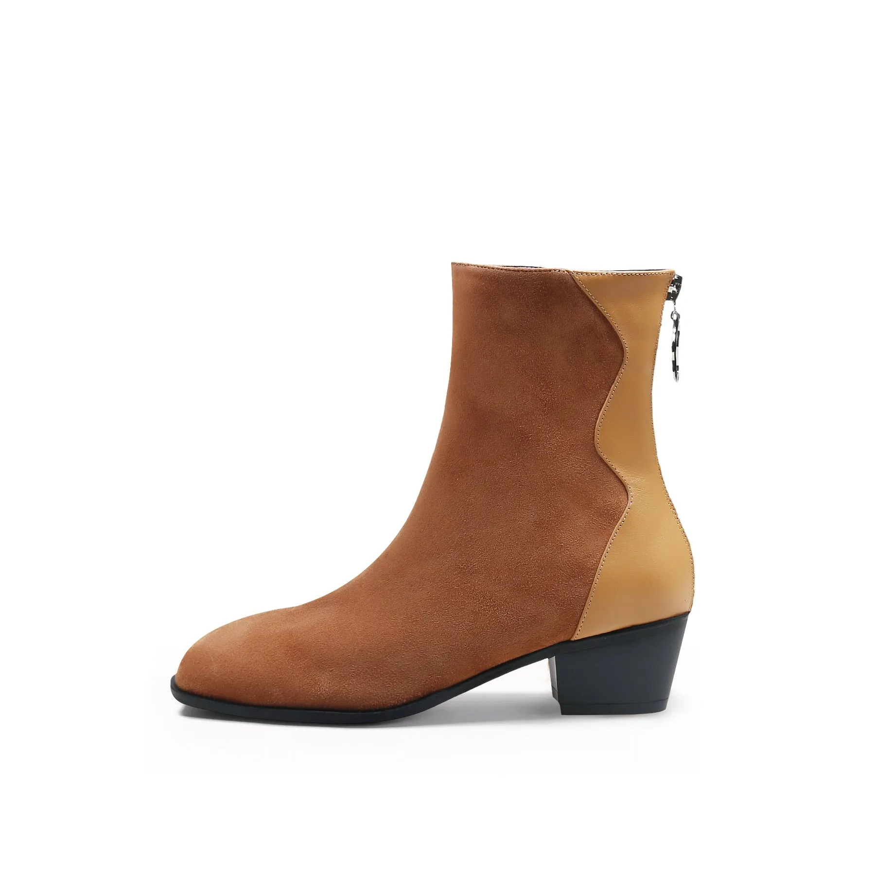 Suede Leather Ankle Boot - Brown