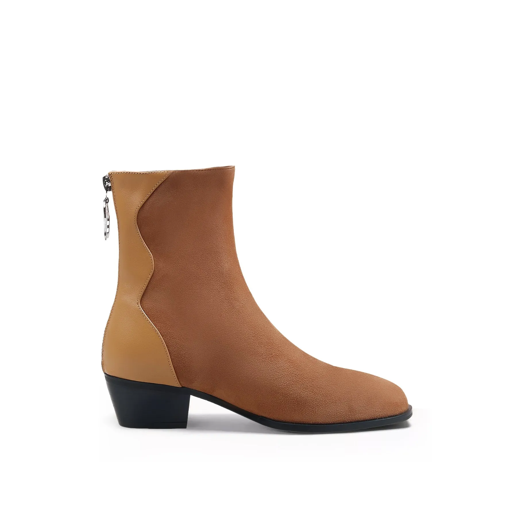Suede Leather Ankle Boot - Brown
